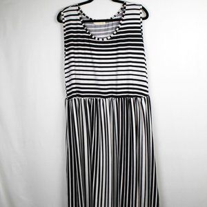 Black White Striped Midi Casual Tank Dress